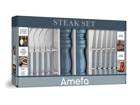 Steak készlet, 14 darab, Amefa, BBQ Steak készlet, rozsdamentes acél / kerámia