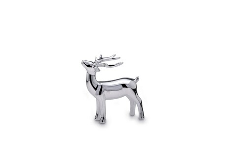 Hermann Bauer Dekoráció, Reindeer standing small, 11.5 x 6 x 13.7 cm, porcelán, ezüstszín