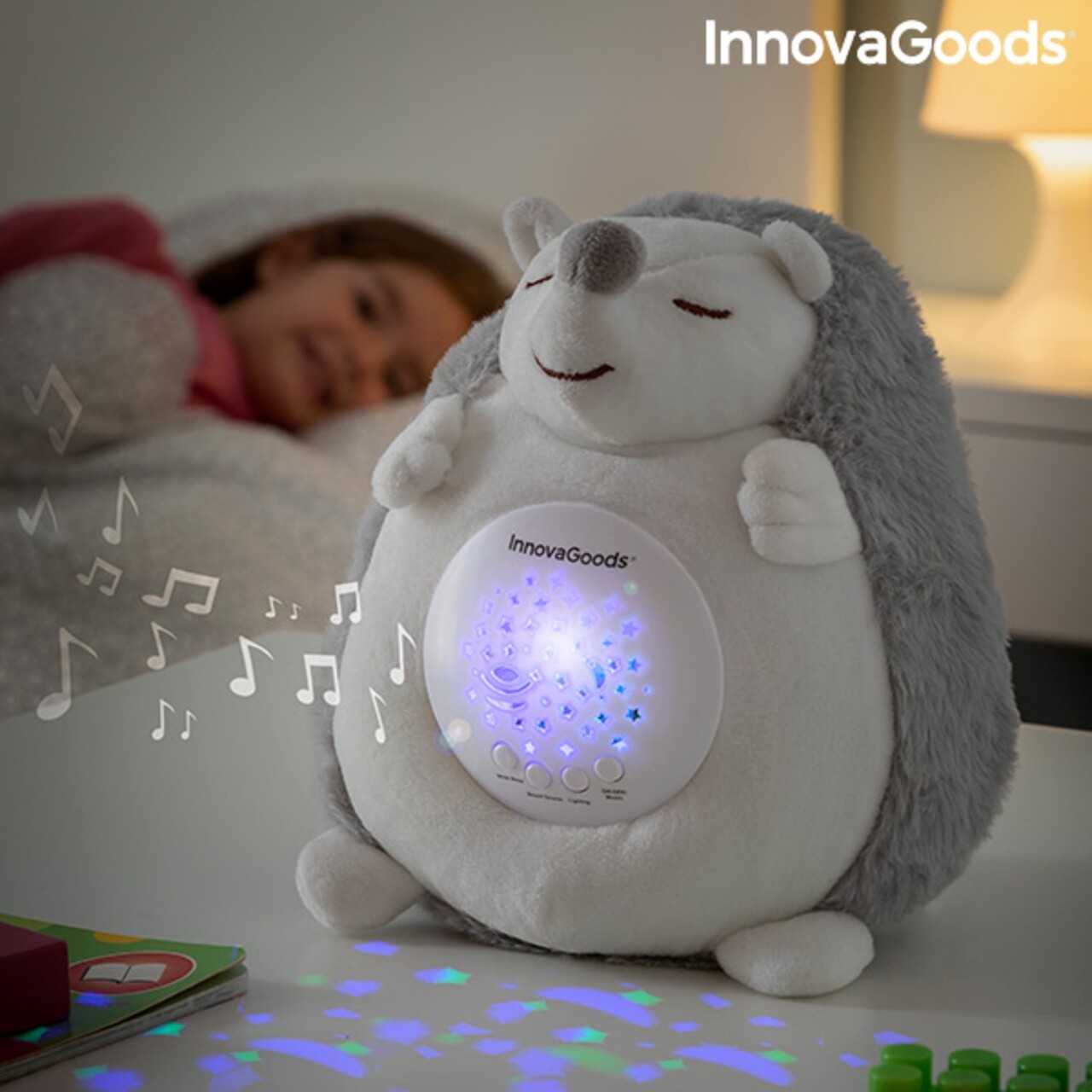 InnovaGoods Spikey Plüss süni fehér zajjal és éjszakai fényvetítővel