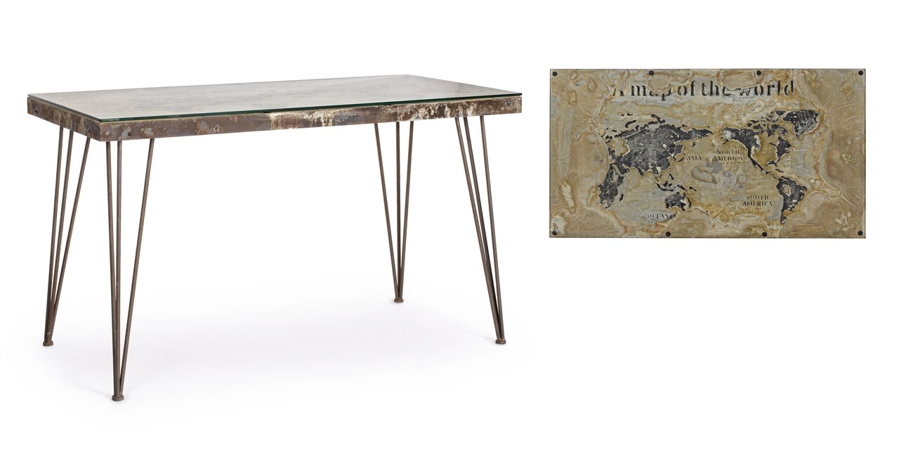 Atlantide Íróasztal, Bizzotto, 130 x 65 x 75 cm, acél/üveg