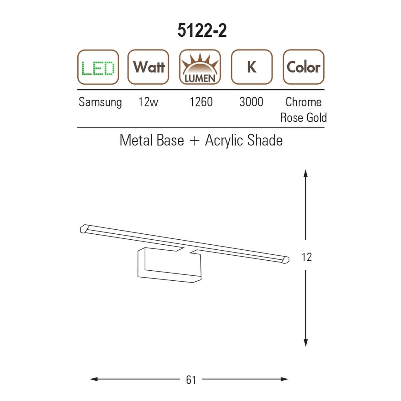 Fali Lámpa Valletta, Design Maison, 61 Cm, 1 X LED, 16W, Króm