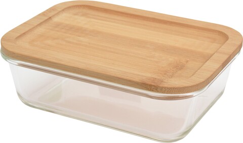 Üveg ételtároló bambusz fedővel 19.5x14x6.5 cm, 1040 ml