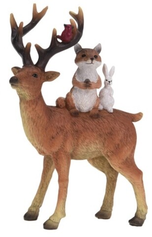 Reindeer w rabbit and fox Dísz, 12.5x5x17.5 cm, poliszton, színes