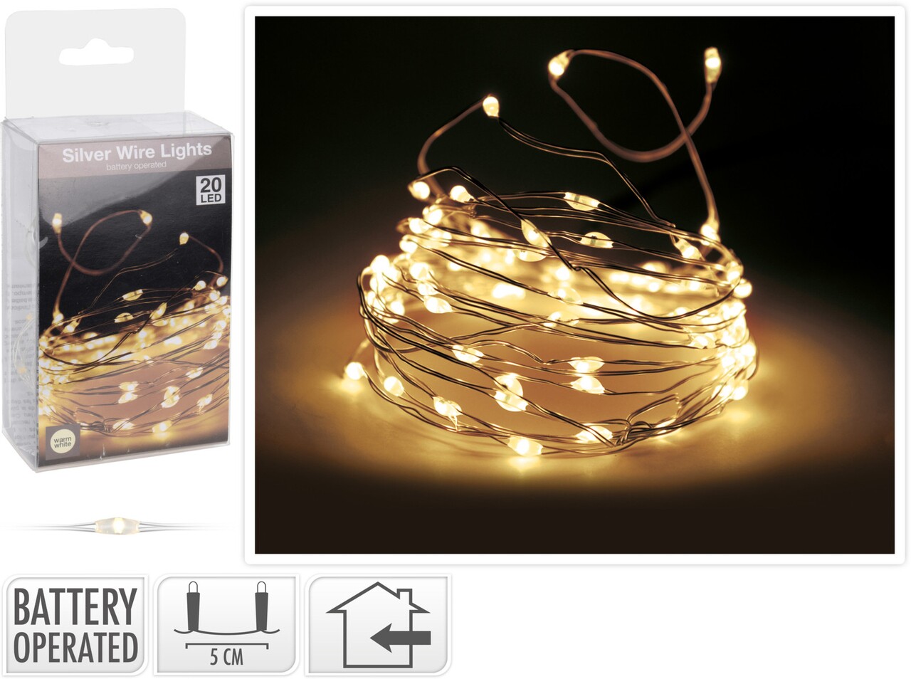 Silverwire Fényfüzér, 20 mikró LED-el, meleg fény