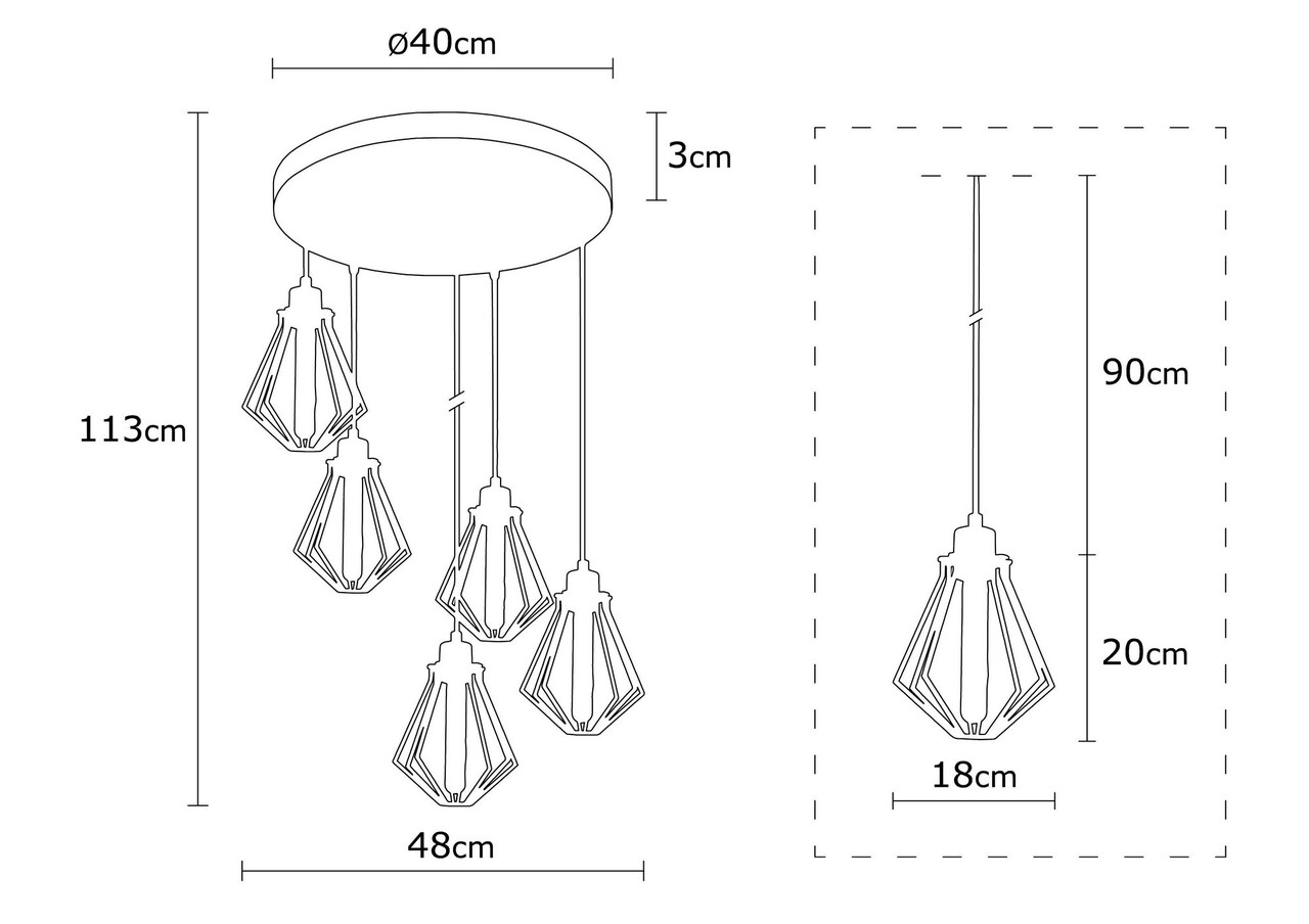 Csillár Oylat N-1038, Noor, 48 X 113 Cm, 5 X E27, 100 W, Fekete