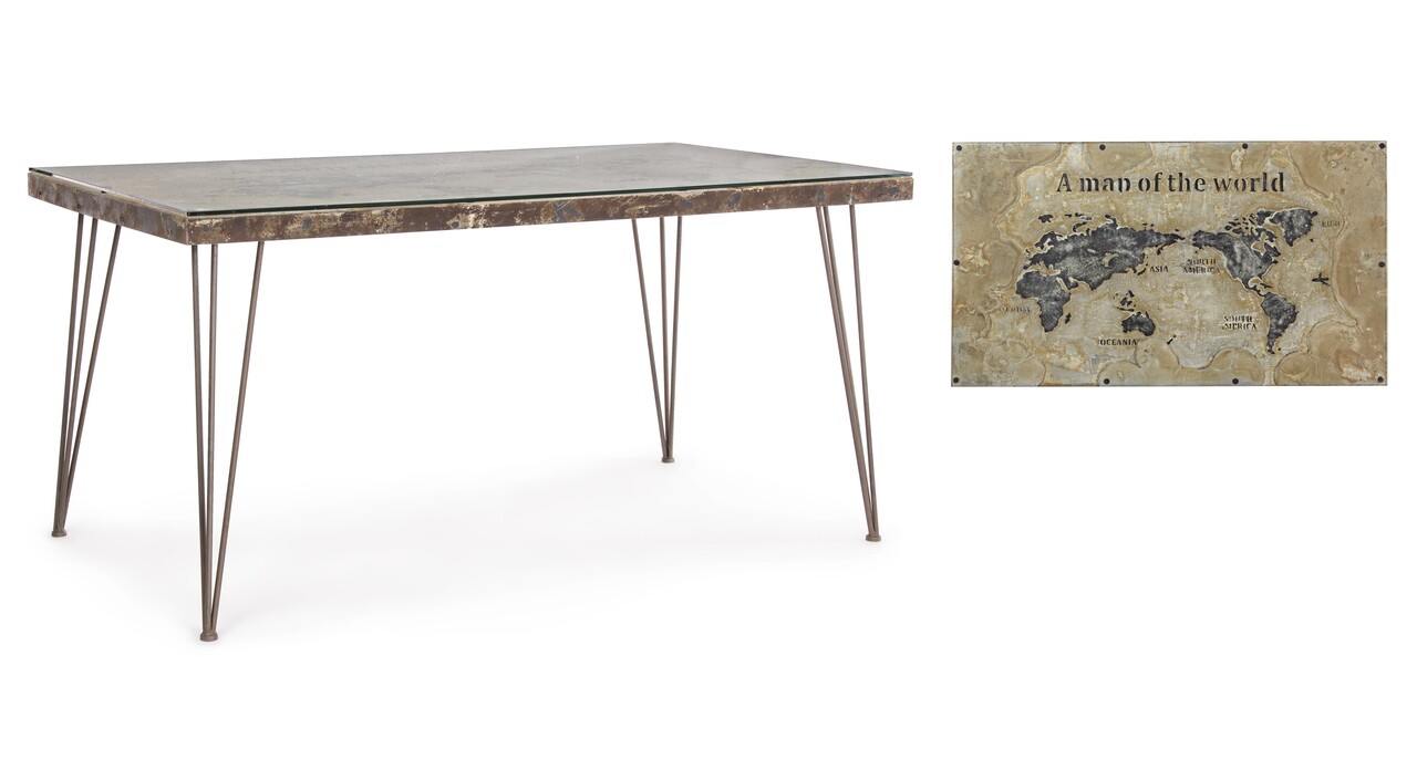 Atlantide Asztal, Bizzotto, 160 x 90 x 77 cm, acél/üveg