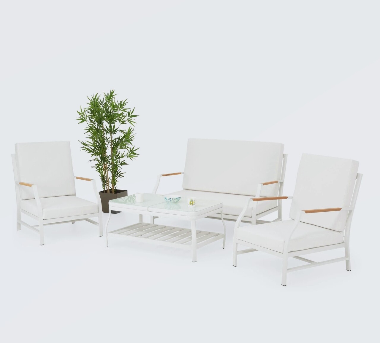Eivissa 2 db Fotel, kanapé és asztalka, alumínium, fehér