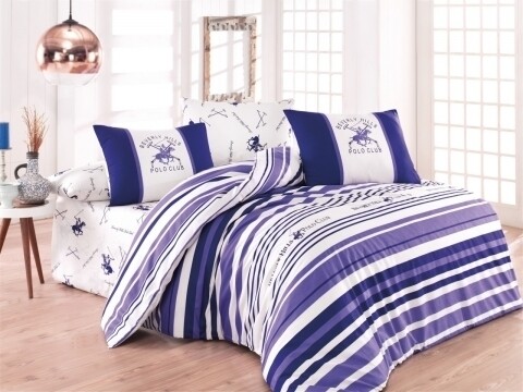 Lilac Stripes Egyszemélyes ágynemű, Beverly Hills Polo Club, 3 darabos, 160 x 240 cm, 100% ranforce pamut, fehér/lila