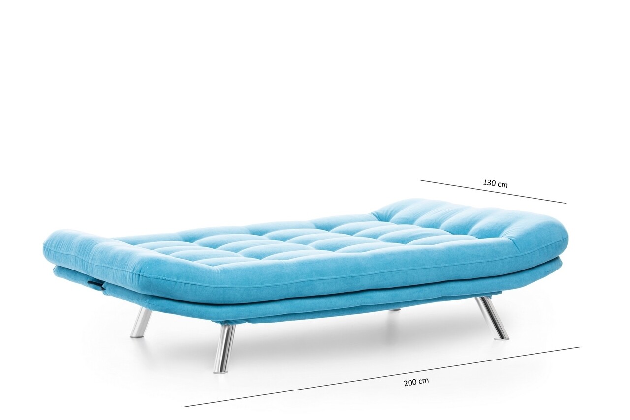 Misa Sofabed Kihúzható Kanapé, Futon, 3 Személyes, 198x128 Cm, Fém, Türkiz