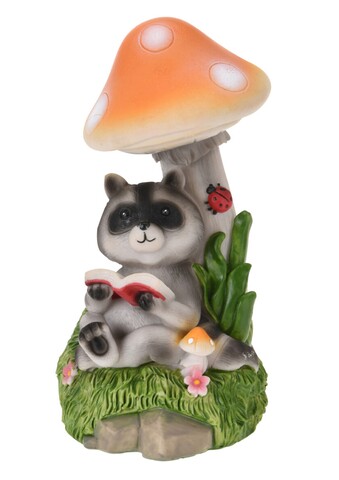 Raccoon reading Napelemes lámpa, 9.5x9.5x19 cm, poliszton, színes