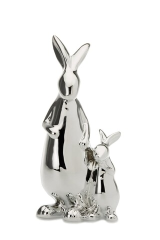 Rabbit Mother with Child Dekoráció, Hermann Bauer, 8,2x7,5x18,7 cm, porcelán, ezüst