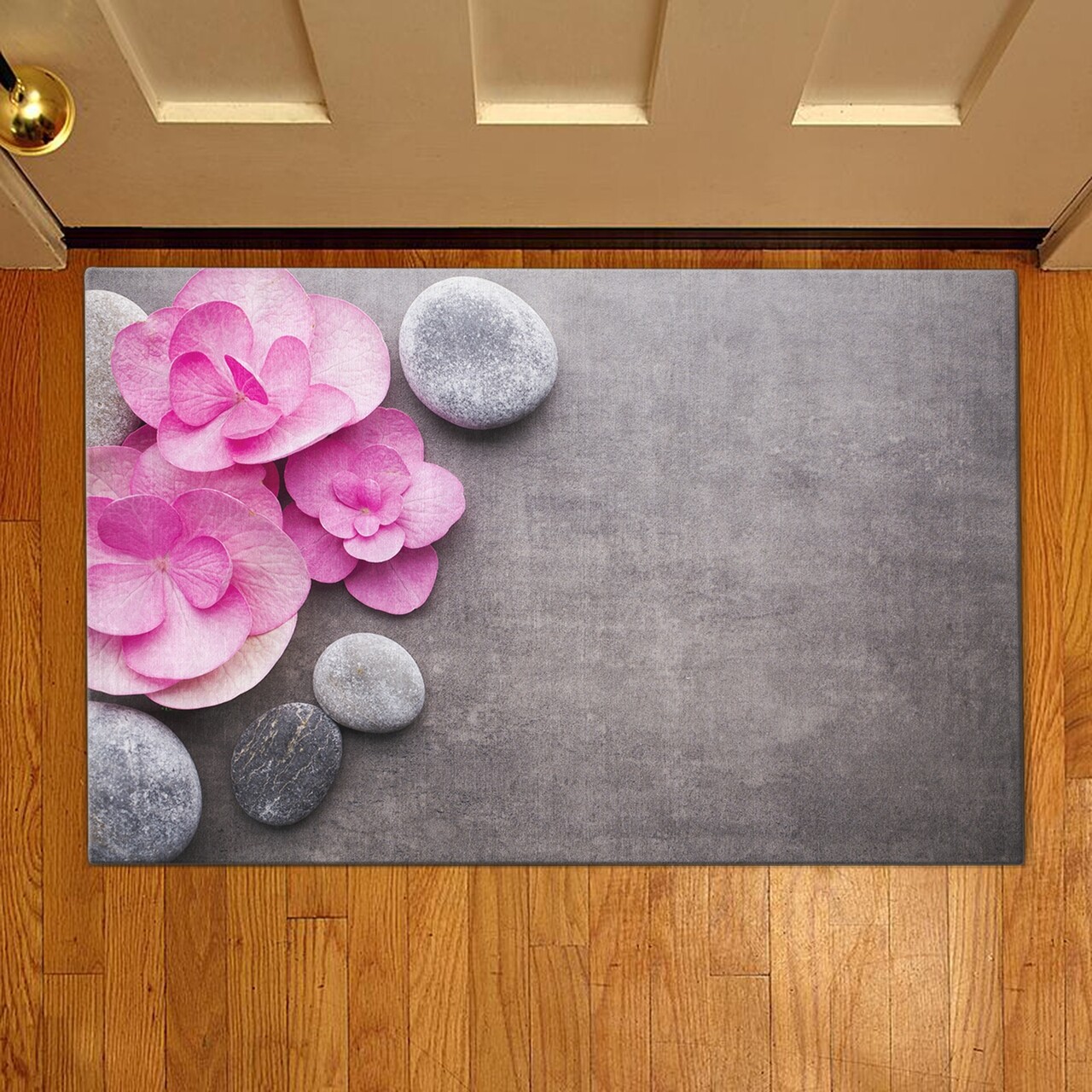 Orchidea bejárati szőnyeg, Casberg, 38x58 cm, poliészter, rózsaszín / szürke