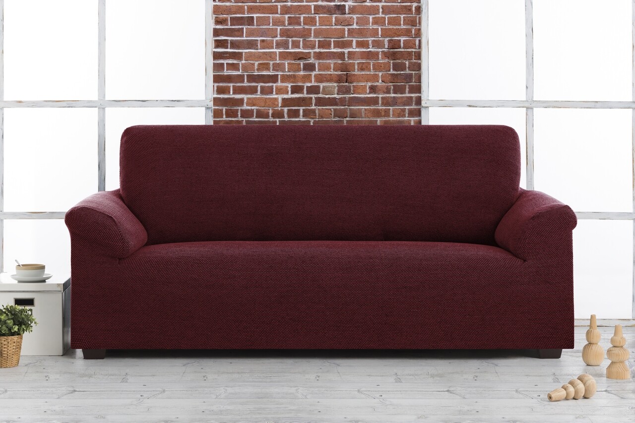 Bi-stretch elasztikus kanapéhuzat, Belmarti, Vienna, 3 üléses, jacquard, piros