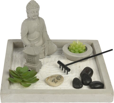 Zen Garden Square Buddha dekoráció, 20x20x13,5 cm, cement