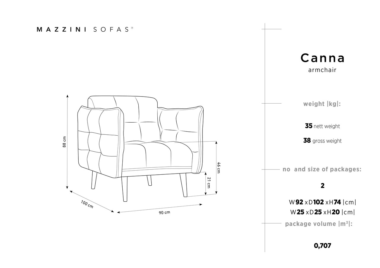 Canna Fotel, Mazzini Sofas, 90x100x88 Cm, Bársony, Rózsaszín