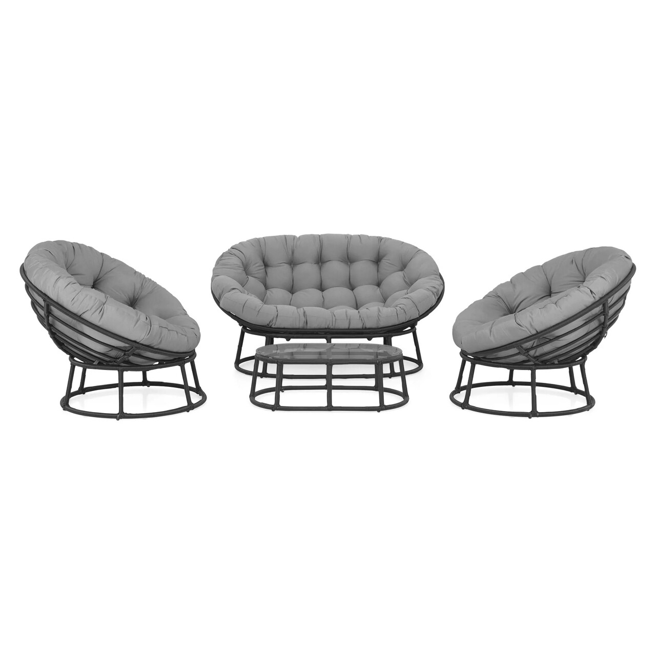 Maison papasans 2 db fotel, kanapé és asztalka, acél, fekete/szürke
