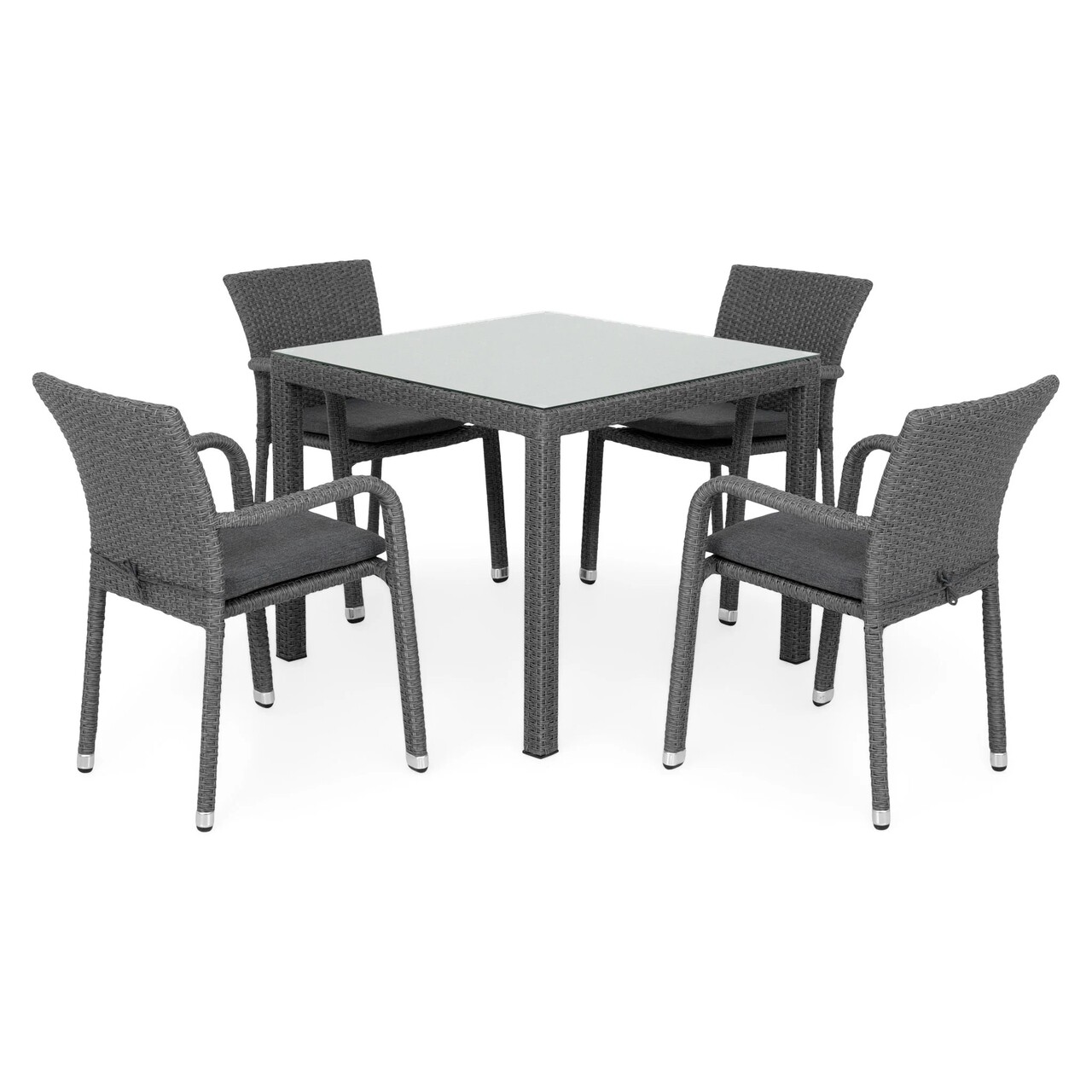 Kocka alakú asztal si 4 szék, Horeca, alumínium, szürke