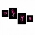 Set 4 tablouri decorative, Alpha Wall, Flamingo, 30x30/35x50 cm