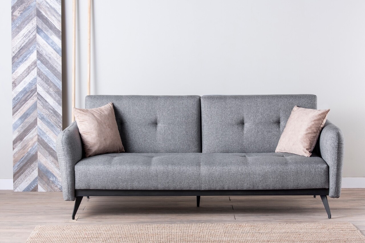Ron sofabed kihúzható kanapé, futon, 3 személyes, 190x125 cm, fém, szürke