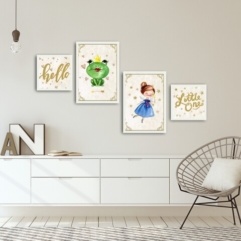 Set 4 tablouri decorative, Alpha Wall, Hello Little One, 100% MDF, multicolor