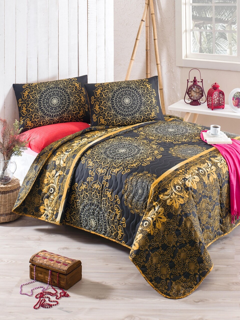 Eponj Home Steppelt ágytakaró szett, Sehri Ala Gold Black, 2 db, többszínű