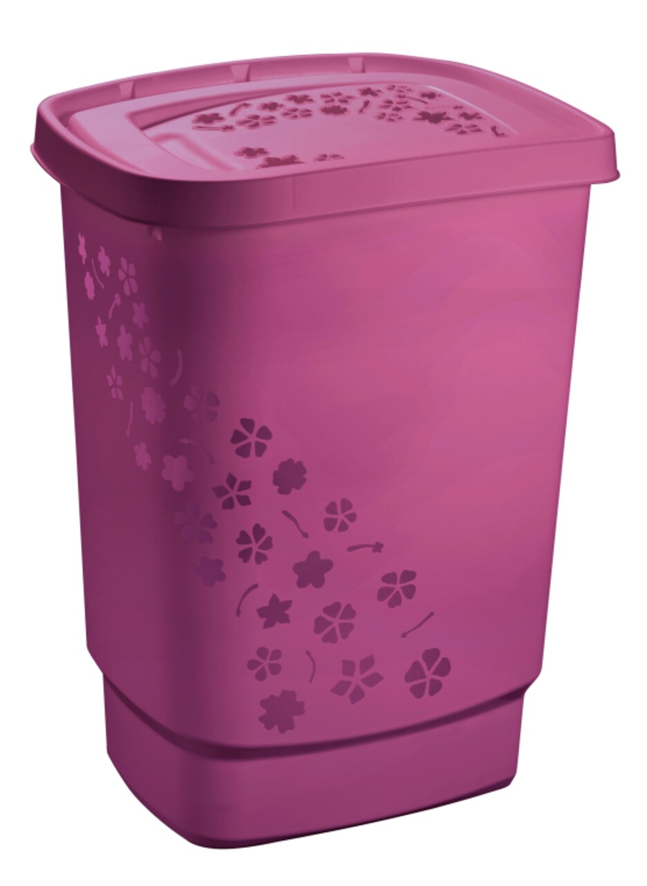 Rattan szennyeskosár, Jotta, 55 L, műanyag, rózsaszín