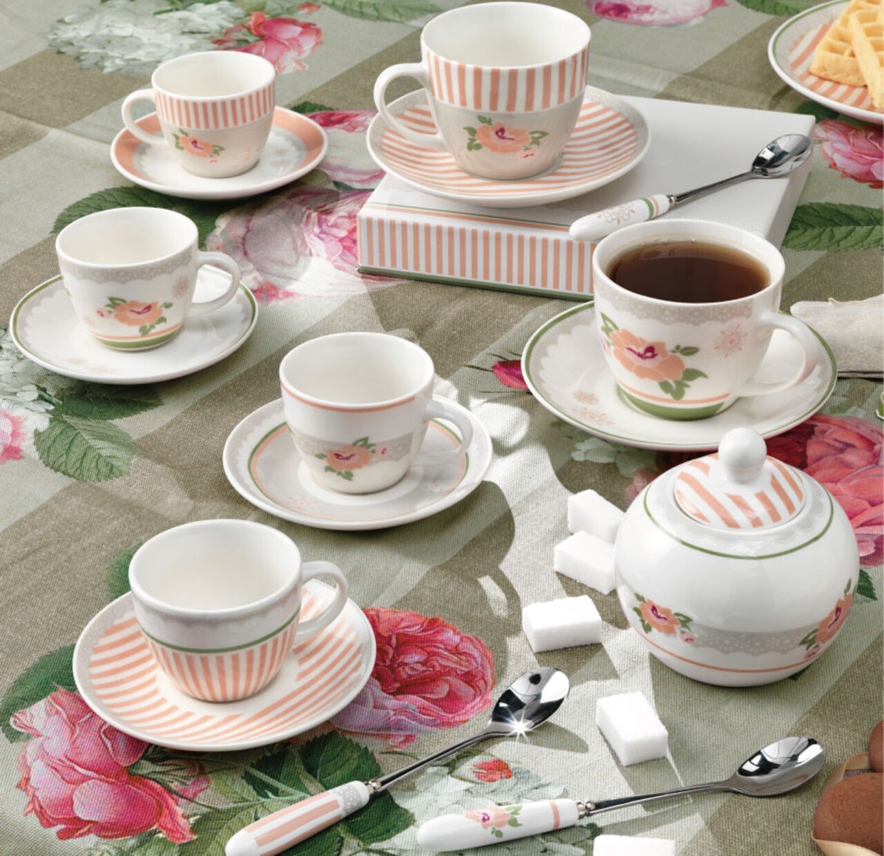 4 Db-os Csésze Kávés Tányérral, Nonna Rosa S, Brandani, 90 Ml, Porcelán