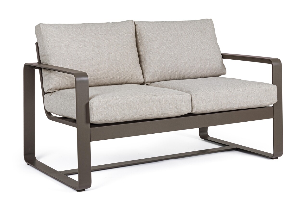 Merrigan Kerti/terasz kétszemélyes kanapé, Bizzotto, 134 x 78 x 84 cm, alumínium/ofelin szövet, kávészín