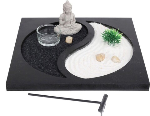 Buddha yin yang Gyertyatartó, 23.7x23.7x7 cm, MDF, fekete/fehér