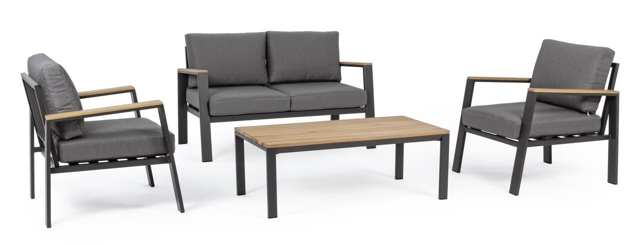 Belmar Kerti terasz bútor szett, 4 darabos, Bizzotto, alumínium/ofelin szövet, szénszürke