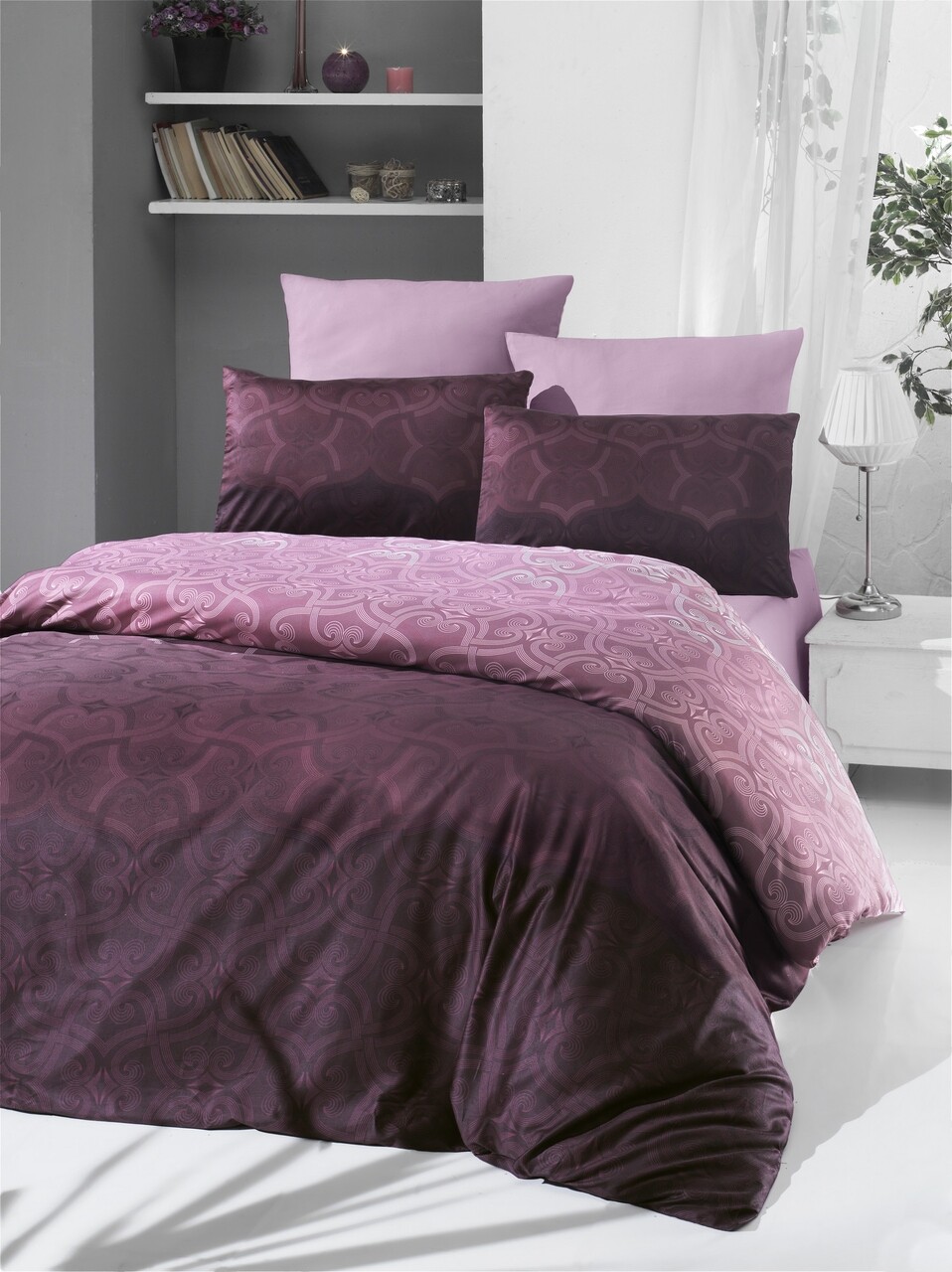 King size kétszemélyes ágynemű, victoria, pandora rose, 6 darabos, 100% pamut szatén, jacquard szövet, rózsaszín