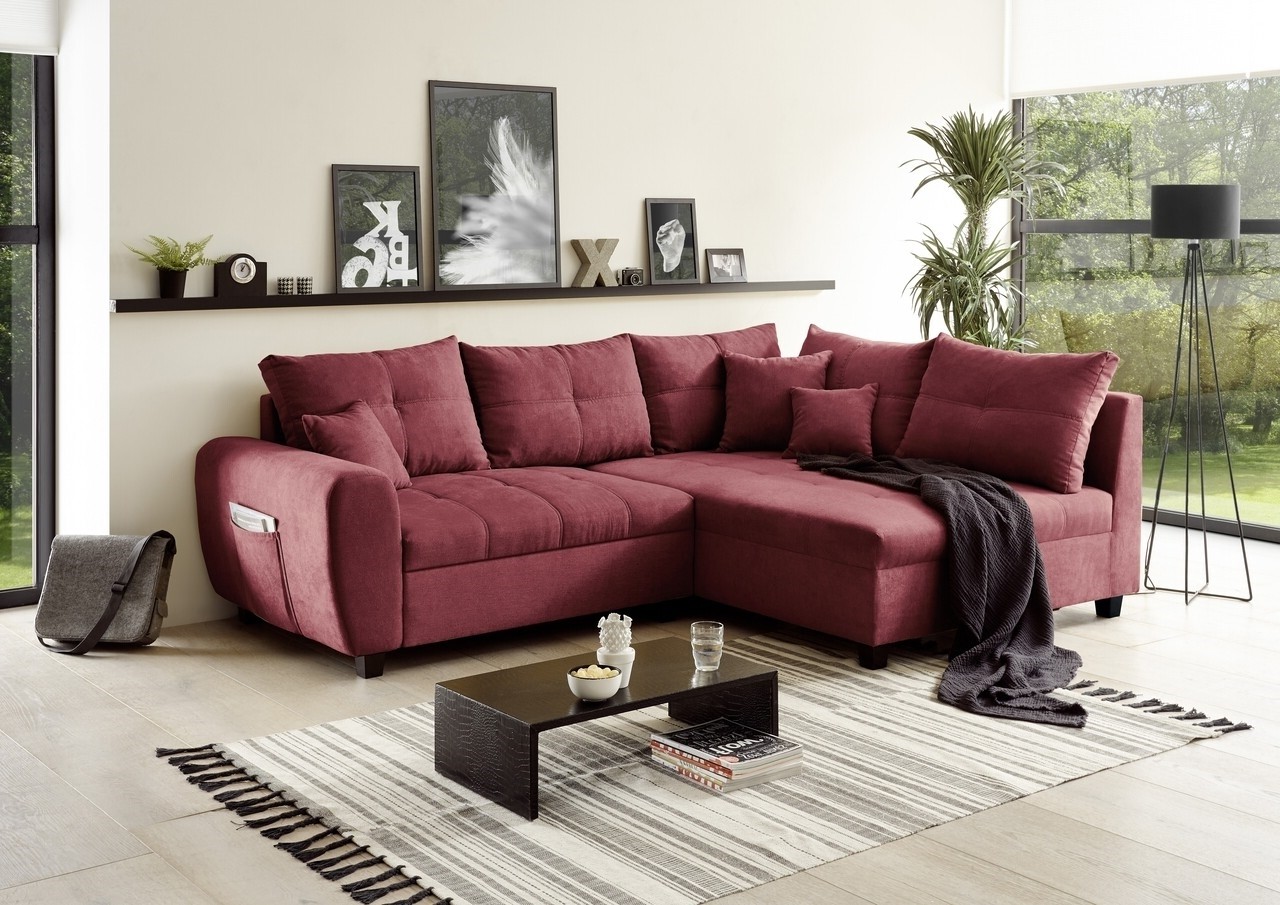 Black red white lea berry jobb kanapé sarok, 3 ülőhely, 248 x 87 x 176 cm, forgácslap / fa / poliészter, piros