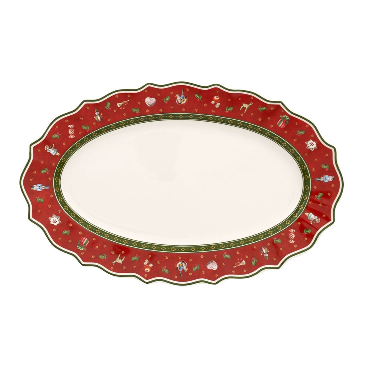 Piros porcelán szervírozó tányér karácsonyi motívummal, 38 x 23,5 cm - Villeroy & Boch