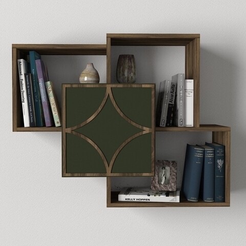 Arco Fali polc, Tera Home, 79,2x22x73 cm, mogyoró/sötétzöld