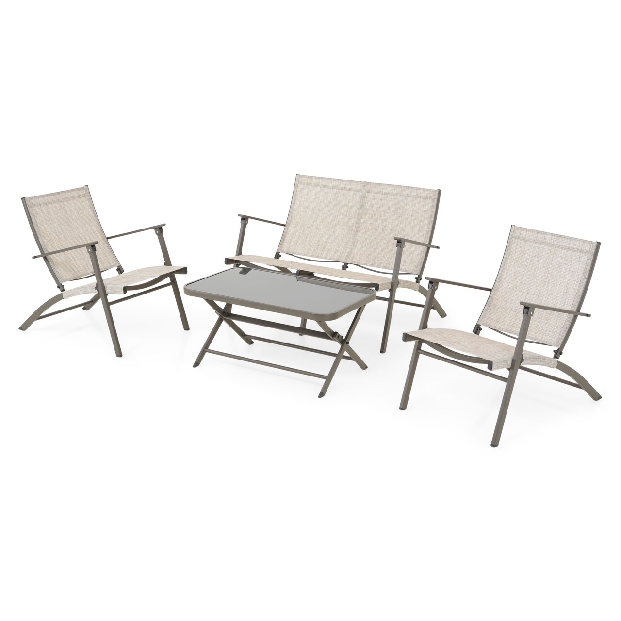 Westhore 4 darabos Kerti/terasz bútor szett, összecsukható, 58 x 82 x 78 cm, acél, natúr/barna