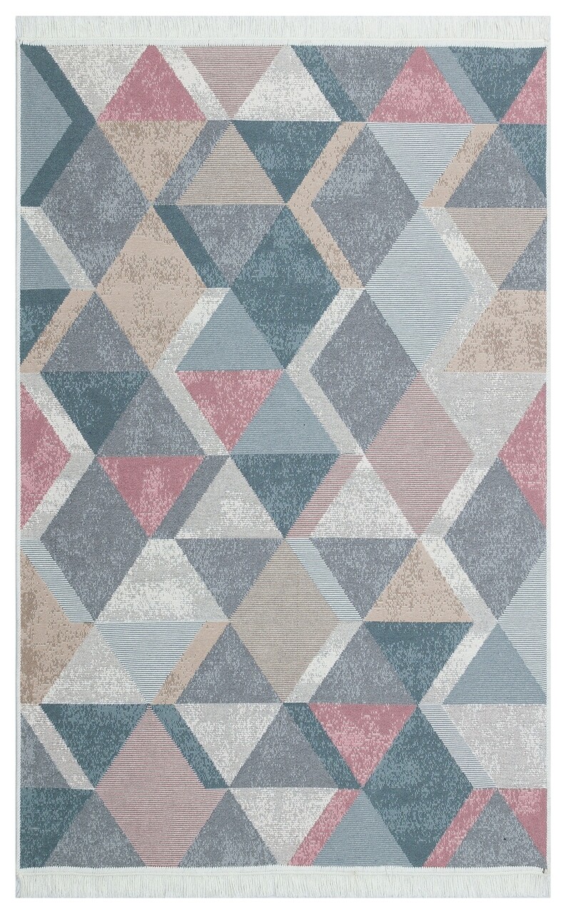 Kilim szőnyeg 2 oldallal, Arya 10 Blue / Pink, Baketo, 100% újrahasznosított pamut, 80x300 cm