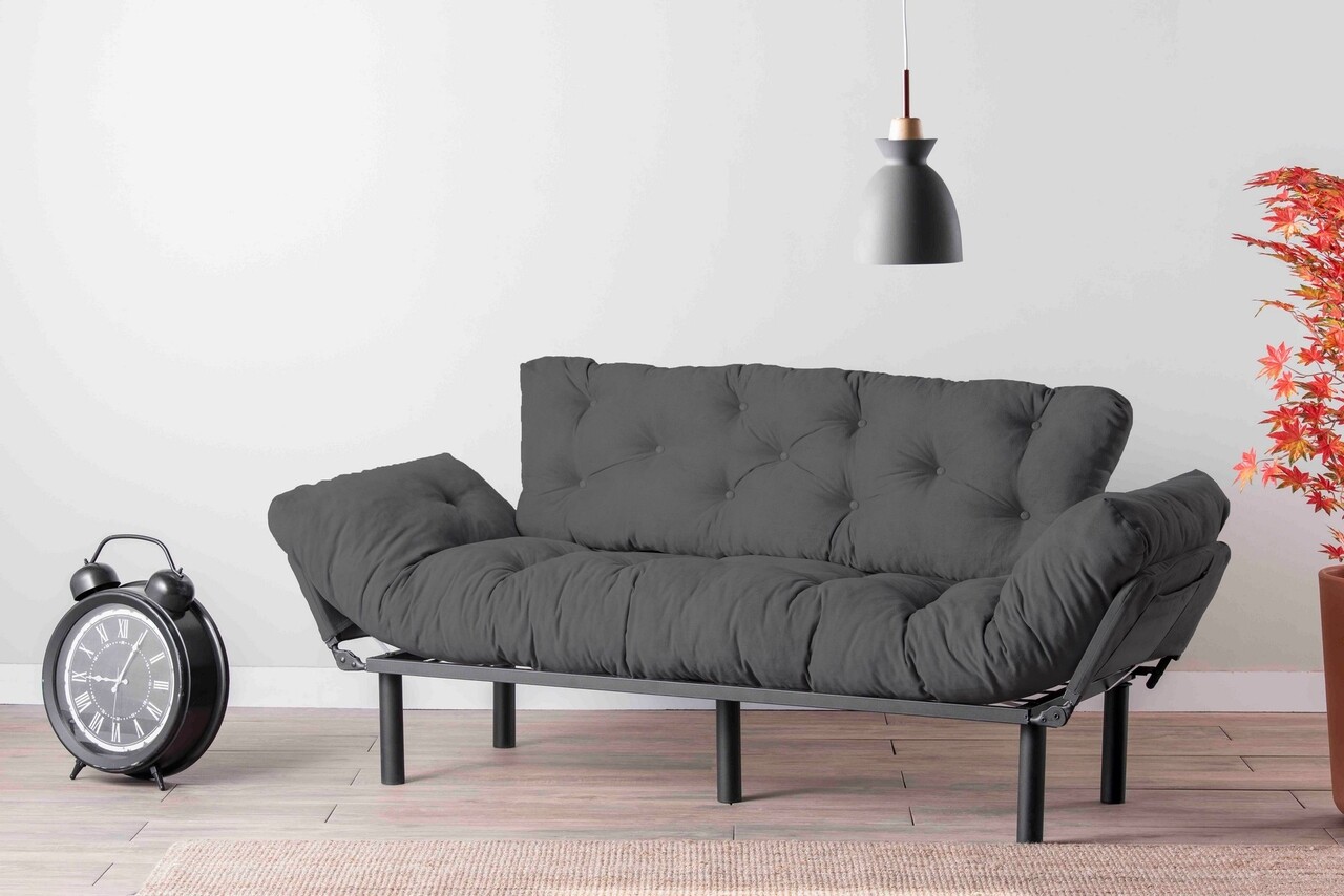 Kanapéágy  Nitta Triple, Futon, 3 ülőhely, 225x70 Cm, Fém, Szürke