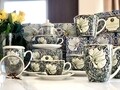 Jumbo Csésze kistányérral, DUO, William Morris - Pimpernel, 450 ml, porcelán, színes