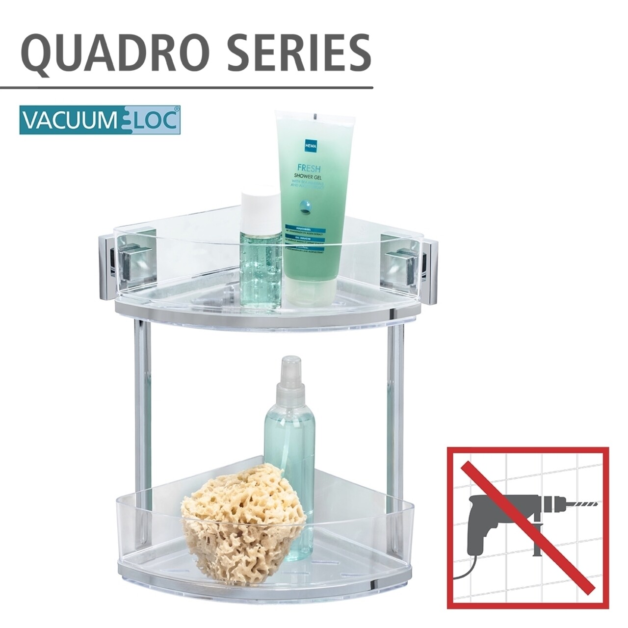 Fürdőszobai Sarokpolc,  Wenko, Quadro Vacuum-Loc®, 28 X 32.5 X 19.5 Cm, Rozsdamentes Acél/műanyag