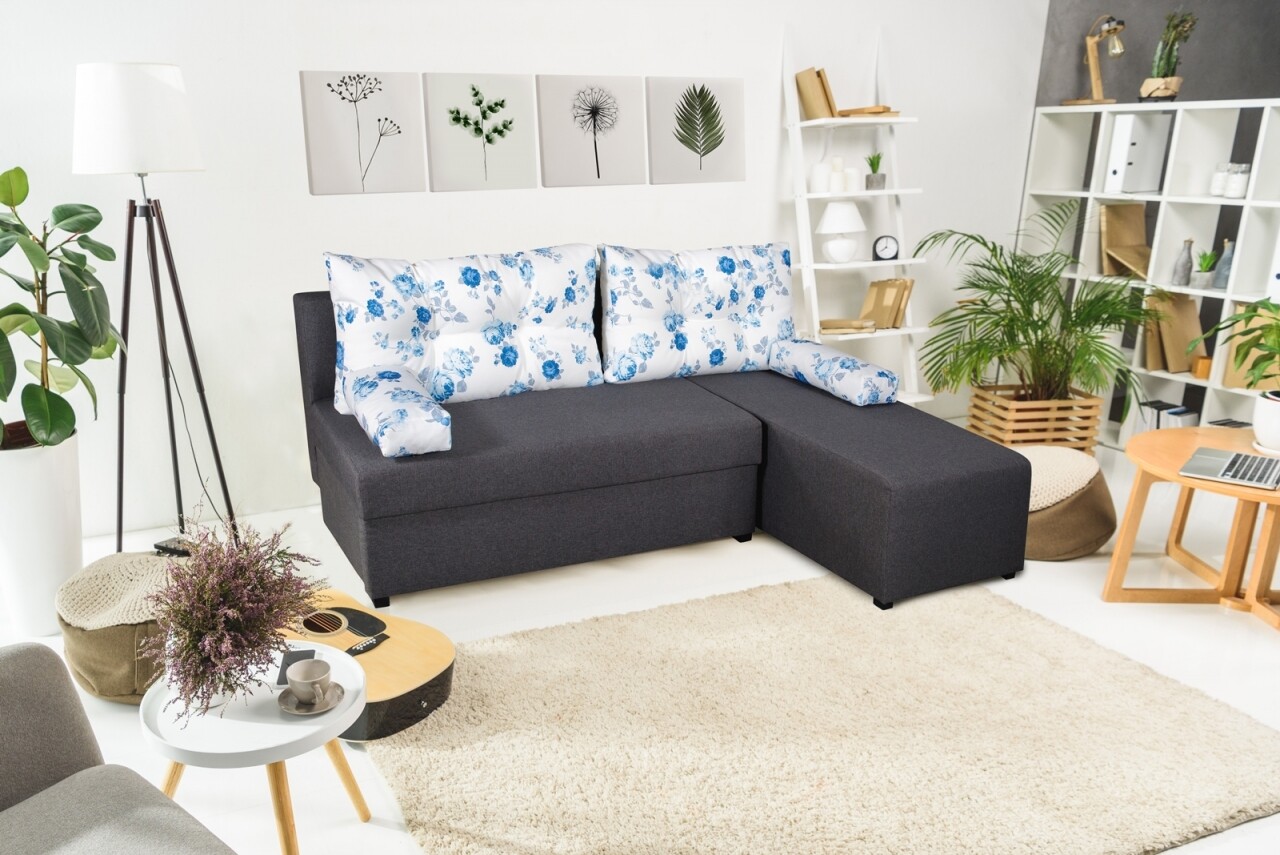 Bedora modena grey megfordítható kihúzható kanapé blue anemone 206 x 145 x 80 cm tárolóládával