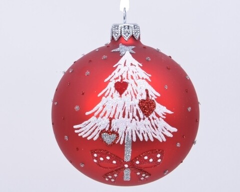 Glob Tree íjjal, Decoris, Ø8 cm, üveg, piros / fehér