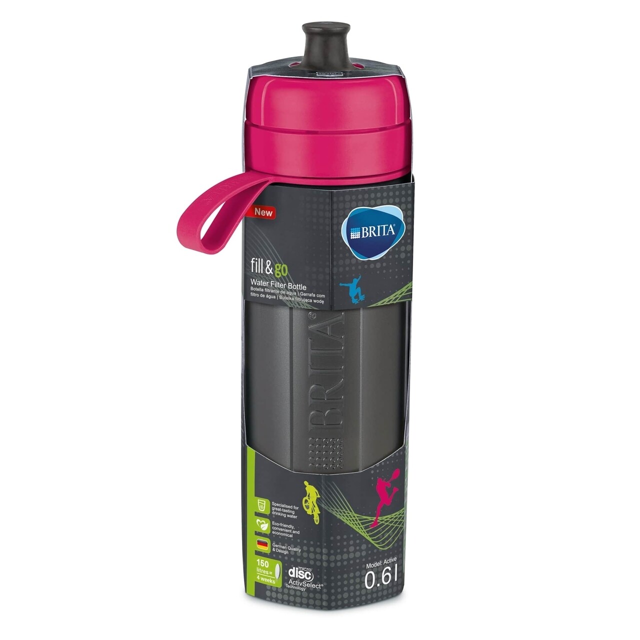 Brita, Fill & Go Active Szűrőpalack, 600 Ml, Rózsaszín