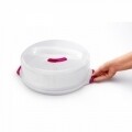 Hordozható Metaltex tortatartó, műanyag, 15 x 36 cm, fehér / rózsaszín