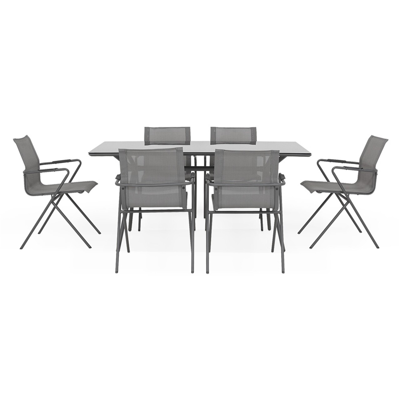 Dresda Kerti/terasz bútor szett 6 db szék és asztal, acél, antracit/fekete