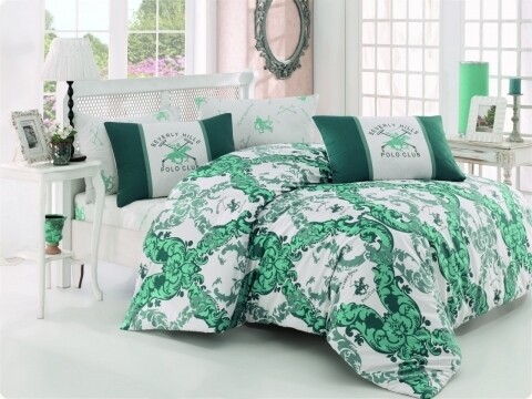 Lenjerie de pat pentru o persoana, Green Elegance, Beverly Hills Polo Club, 3 piese, 160 x 240 cm, 100% bumbac ranforce