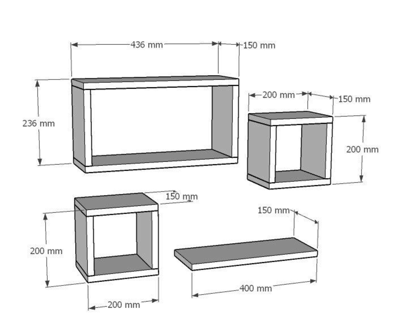 Babi 4 Darabos Fali Polc, Asse Home, 43.6x23.6 Cm, Melaminált PAL, Fehér