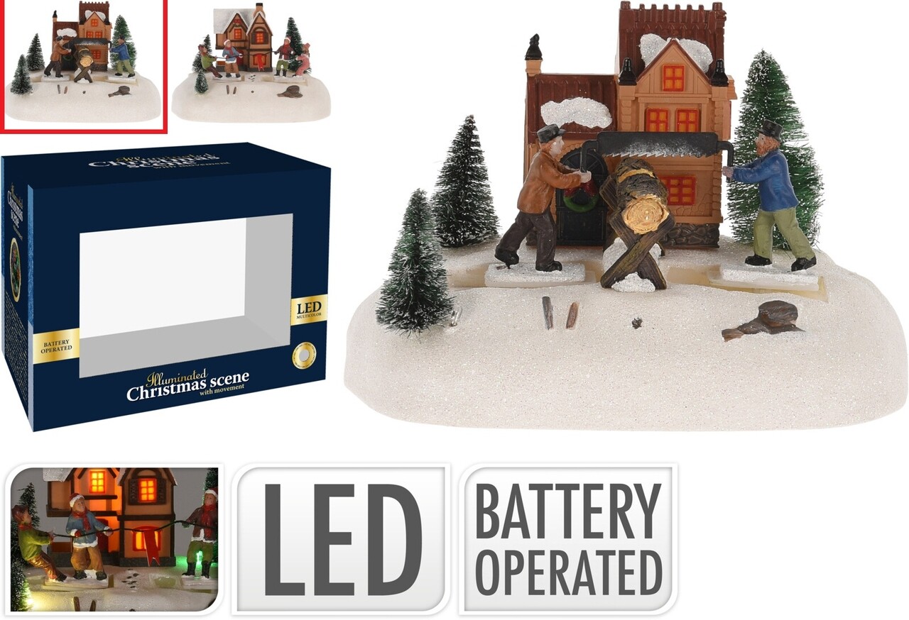 Men cutting wood Fénydekoráció, 20x11.8x13.5 cm, színes