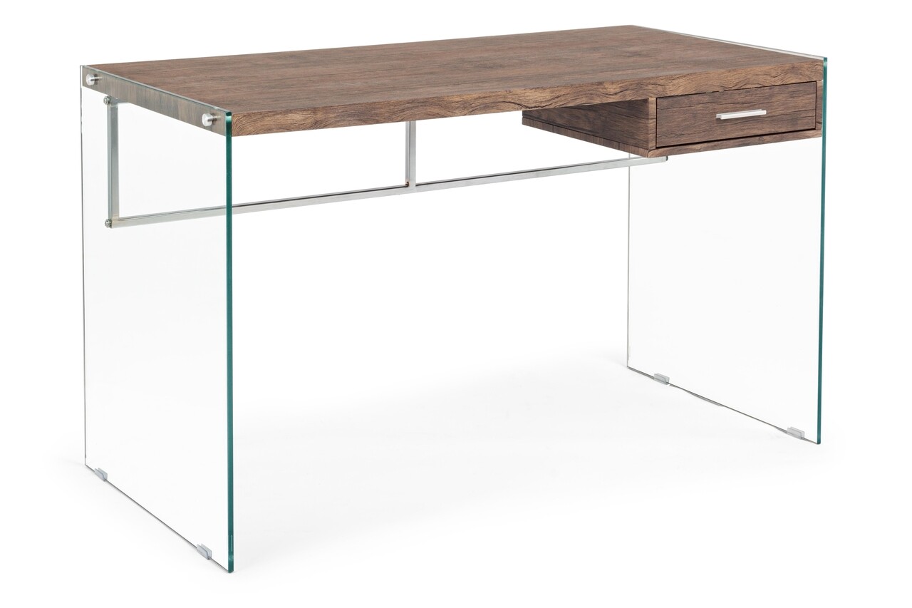 Suami Durmast Íróasztal, Bizzotto, 122 x 60 x 76 cm, MDF/edzett üveg, barna