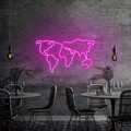 World Map Fali lámpa, Neon Graph, 66x38x2 cm, rózsaszín