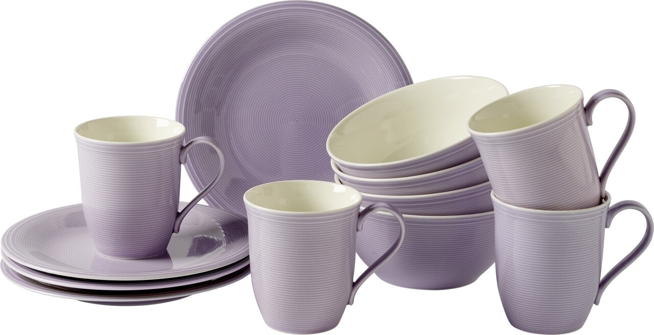 Reggelizőkészlet 12 darab, Like Villeroy & Boch, Color Loop Blueblossom, prémium porcelán, lila